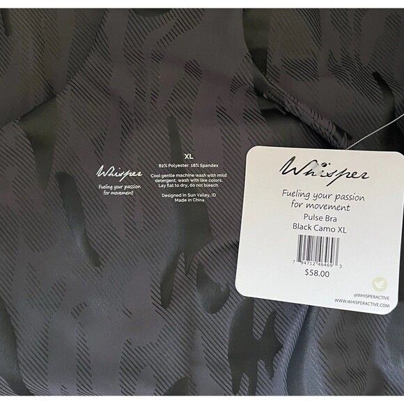 Whisper Active Wear Racerback  Unpadded Pulse Bra Black Camo XL NWT - Picture 6 of 6
